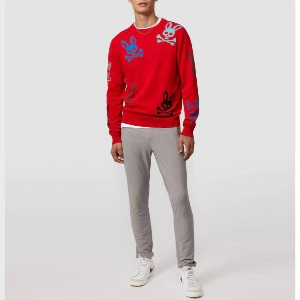 NEW PSYCHO BUNNY men's lacomb all over bunny sweater in red - Picture 3 of 5